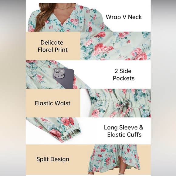 NWT 2 dresses! SPIEZ Women's Floral Printed V Neck Dress Long Sleeve Maxi Size M - Picture 3 of 8